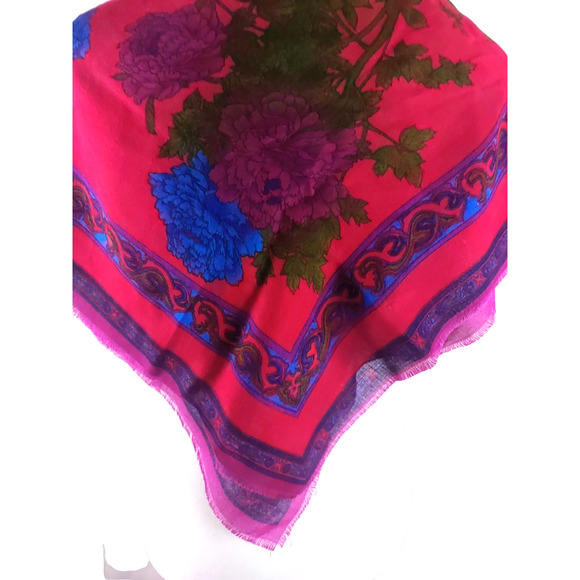 Challis By Berkshire Red Green Square Scarf 25 X 25 - Picture 10 of 10